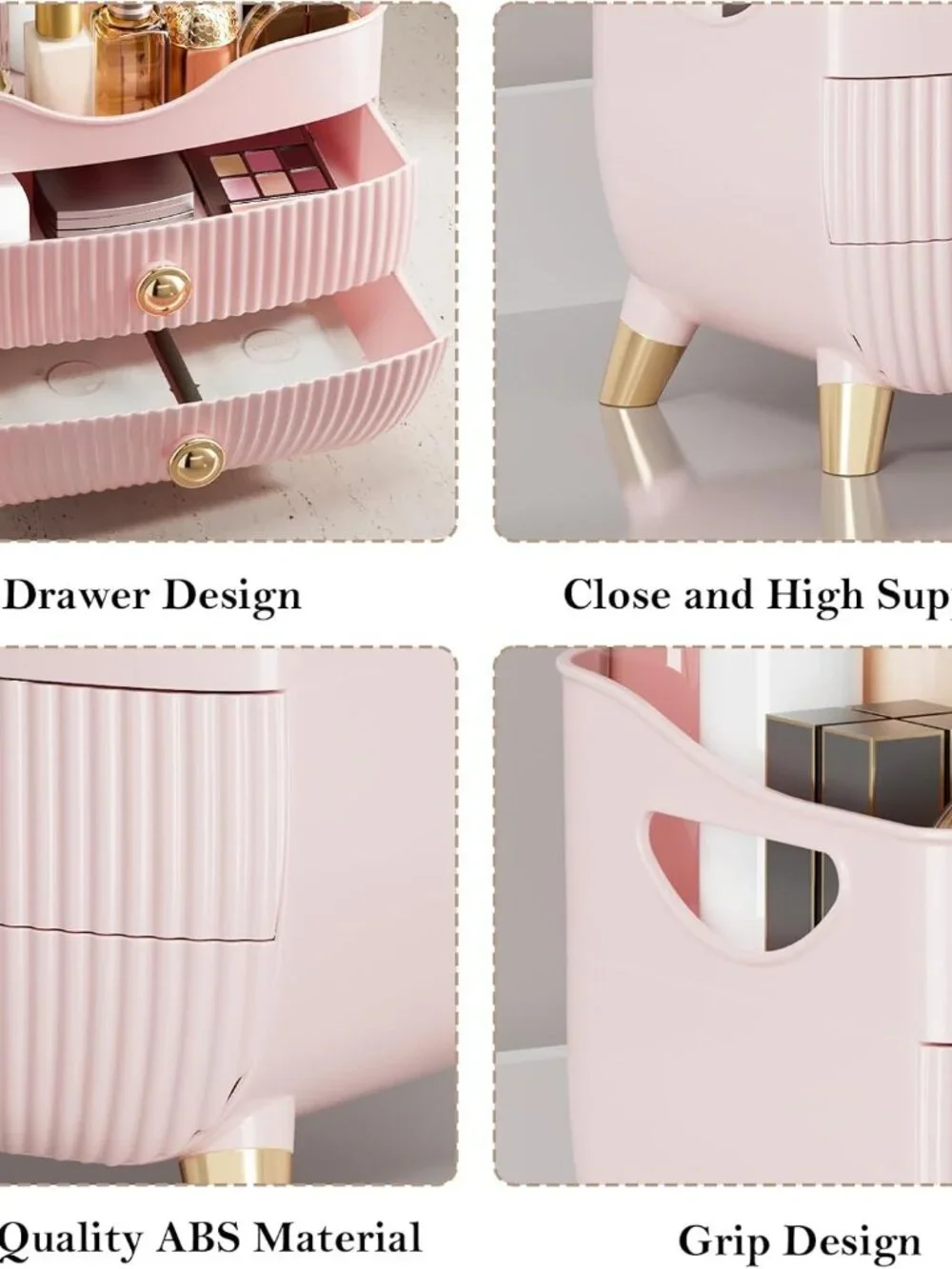 Pink Makeup Organizer with Drawers – Large Cosmetic & Skincare Storage Case